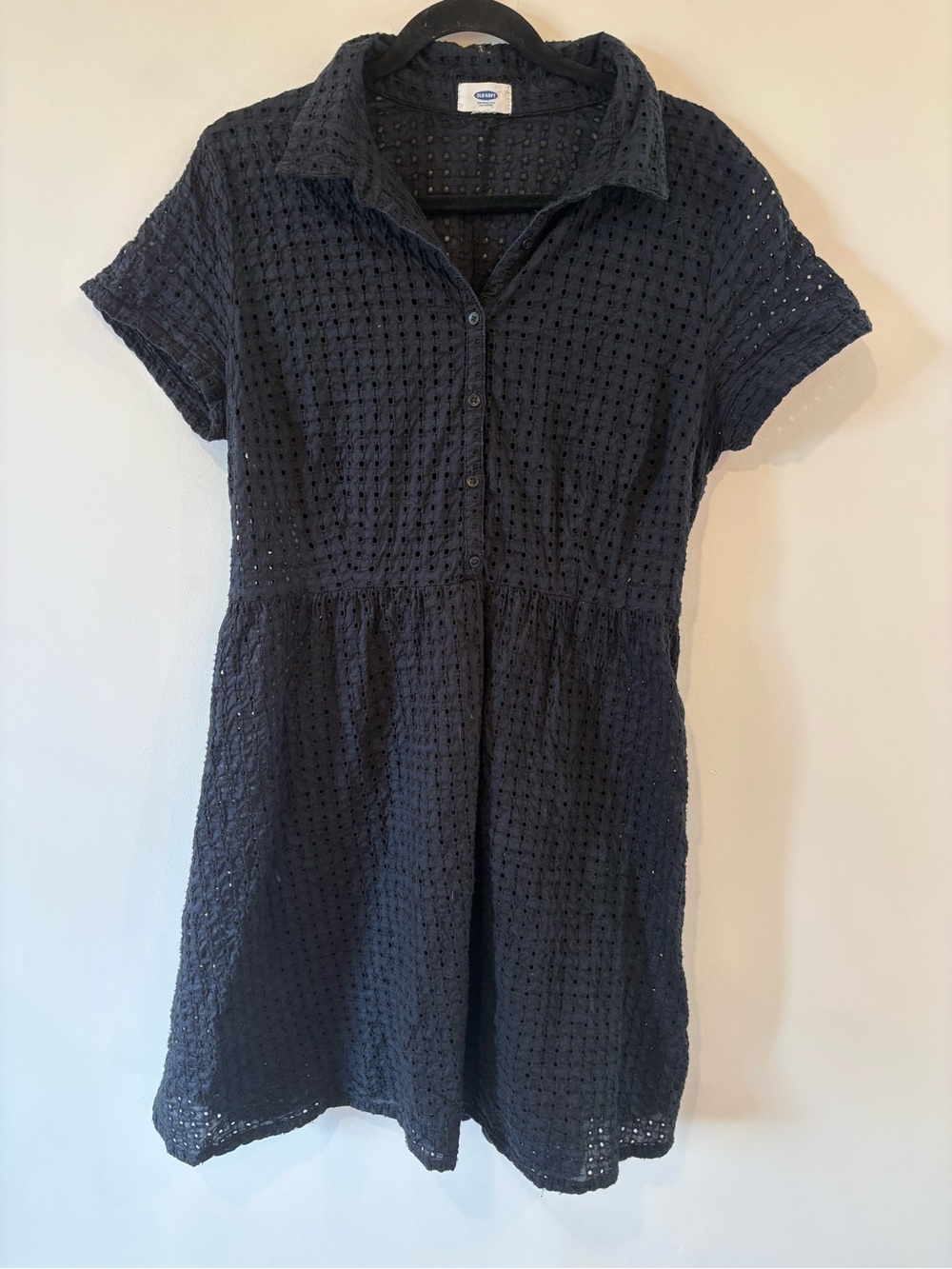Old Navy Eyelet Mini Shirt Dress in Navy